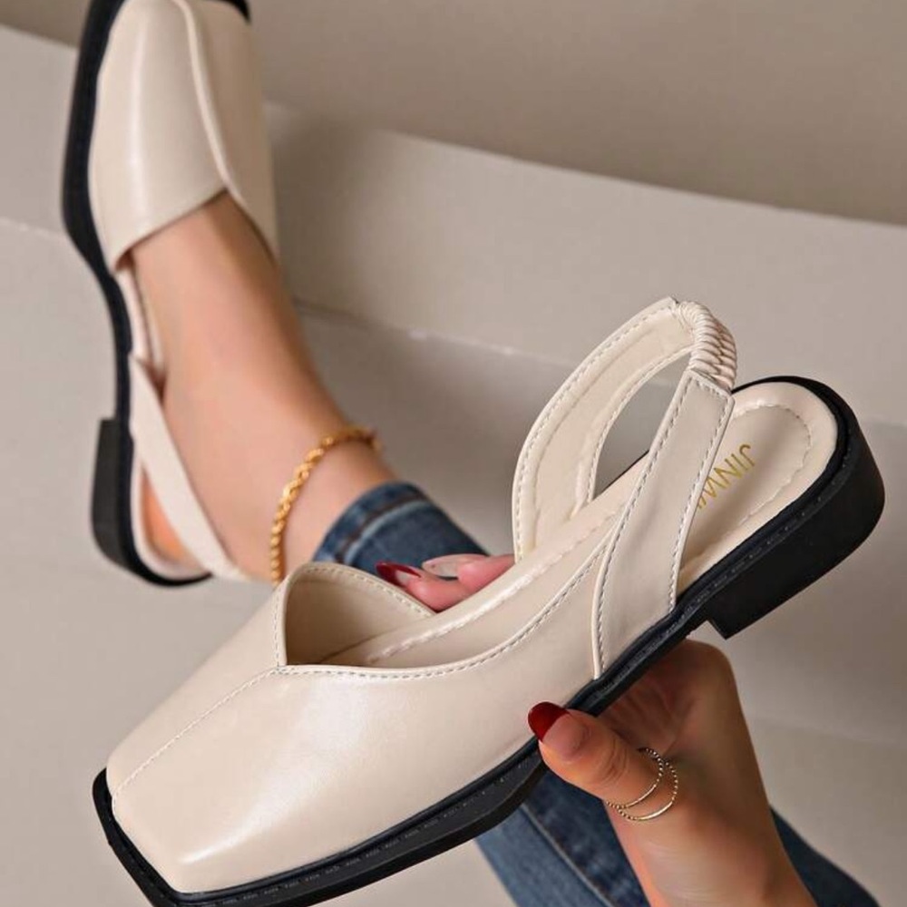 Women's Elastic Slip-On Square Toe Sandals - Summer Closed Toe Flat Shoes